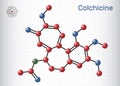 Colchicine molecule. It is alkaloid with anti-gout and anti-inflammatory activities, used in the symptomatic relief of pain.