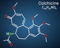 Colchicine molecule. It is alkaloid with anti-gout and anti-inflammatory activities, used in the symptomatic relief of pain.