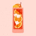 Cold alcohol drink with orange and ice cubes. Mocktail in Collin Highball glass