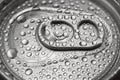 Cold aluminum can with water drops or dew close-up macro shot Royalty Free Stock Photo