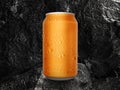 Cold aluminum tin can on black coal background