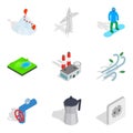 Cold area icons set, isometric style