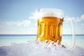 Cold beer in a big glass on the beach Royalty Free Stock Photo