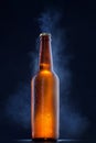 Cold beer bottle with drops on black Royalty Free Stock Photo