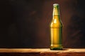 Cold beer bottle with drops, frost and vapour on black Royalty Free Stock Photo