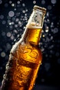 Cold beer in a bottle and water splash. Generative Ai image Royalty Free Stock Photo