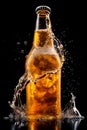 Cold beer in a bottle and water splash. Generative Ai image Royalty Free Stock Photo