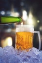Cold beer pours into glass with blurred background Royalty Free Stock Photo