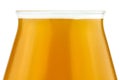 Cold beer in a Teku tasting glass filled to full with foam, drops of water on glass, the upper part of the glass is visible, isola Royalty Free Stock Photo