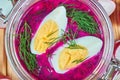 Cold beetroot soup with eggs Royalty Free Stock Photo