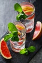 Cold beverages with grapefruit and mint