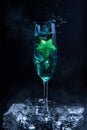 Blue cocktail with a star fruit garish on black background Royalty Free Stock Photo