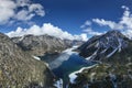 cold blue lake plansee on sunny day in tyrol alps mountains