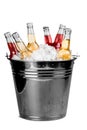 Bottles of cold and fresh beer with ice isolated Royalty Free Stock Photo