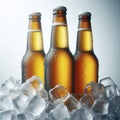 cold bottles of beer in ice isolated on solid white background. ai generative Royalty Free Stock Photo