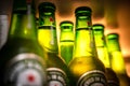 Marinette,WI / U.S.A. - Aug16,2019: Cold bottles of Heineken Beer with drops over green background. Heineken is the flagship produ Royalty Free Stock Photo