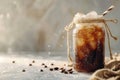 Cold Brew Coffee in a Mason Jar with Ice and Coffee Beans Royalty Free Stock Photo