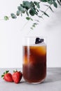 Cold Brew Coffee to Drink with Ice Cubes Decorated with Strawberry