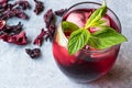 Cold Brew Hibiscus Tea with ice and Mint Leaves. Royalty Free Stock Photo