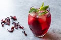 Cold Brew Hibiscus Tea with ice and Mint Leaves. Royalty Free Stock Photo