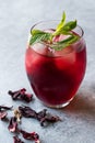 Cold Brew Hibiscus Tea with ice and Mint Leaves. Royalty Free Stock Photo