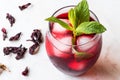 Cold Brew Hibiscus Tea with ice and Mint Leaves. Royalty Free Stock Photo