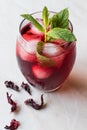 Cold Brew Hibiscus Tea with ice and Mint Leaves. Royalty Free Stock Photo