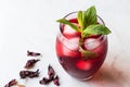 Cold Brew Hibiscus Tea with ice and Mint Leaves. Royalty Free Stock Photo