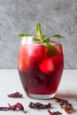 Cold Brew Hibiscus Tea with ice and Mint Leaves. Royalty Free Stock Photo