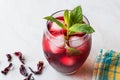 Cold Brew Hibiscus Tea with ice and Mint Leaves. Royalty Free Stock Photo