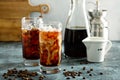 Cold brew iced coffee in tall glasses Royalty Free Stock Photo