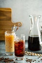 Cold brew iced coffee in tall glasses Royalty Free Stock Photo