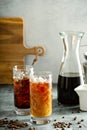 Cold brew iced coffee in tall glasses Royalty Free Stock Photo