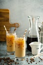 Cold brew iced coffee in tall glasses Royalty Free Stock Photo