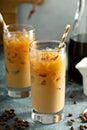 Cold brew iced coffee in tall glasses Royalty Free Stock Photo