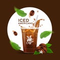 Cold brewed coffee takeaway cup vector illustration, Iced americano Royalty Free Stock Photo