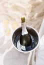 Cold champagne on the beach. Summer holiday relax. Royalty Free Stock Photo