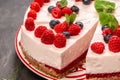 Cold cheesecake with raspberries and raspberry jam, layer. No Bake raspberries Cheese cake