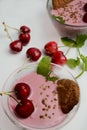 Cold cherries mousse served with fresh cherries