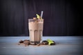 cold chocolate milk in a glass with ice cubes Royalty Free Stock Photo