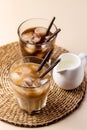 Cold Coffee Drink with Ice and Milk Iced Black Coffee Glass of Refreshing Summer Drink Vertical Above