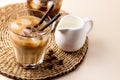 Cold Coffee Drink with Ice and Milk Iced Black Coffee Glass of Refreshing Summer Drink Vertical Above