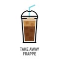 Cold coffee frappe drink flat design icon. Iced coffee cup isolated