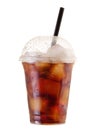 Cold cola with ice in takeaway cup on white background Royalty Free Stock Photo