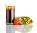 Cold Cola with Shawarma Sandwich Isolated on White