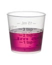 Cold or cough syrup medicine in a measuring cup isolated on whit Royalty Free Stock Photo