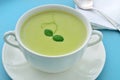 Cold creamy green pea soup. Summer meal. Royalty Free Stock Photo