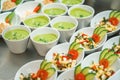 Cold cucumber soups and vegetable salads with fresh tomato, cucumber, onion and cheese. Healthy food.