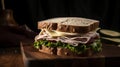 cold cut turkey sandwich on whole wheat with swiss cheese Royalty Free Stock Photo