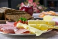 Cold cuts on a kitchen table Royalty Free Stock Photo